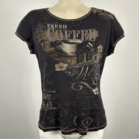 Blue canyon Y2K Black Graphic Women's Top L - Picture 3 of 9